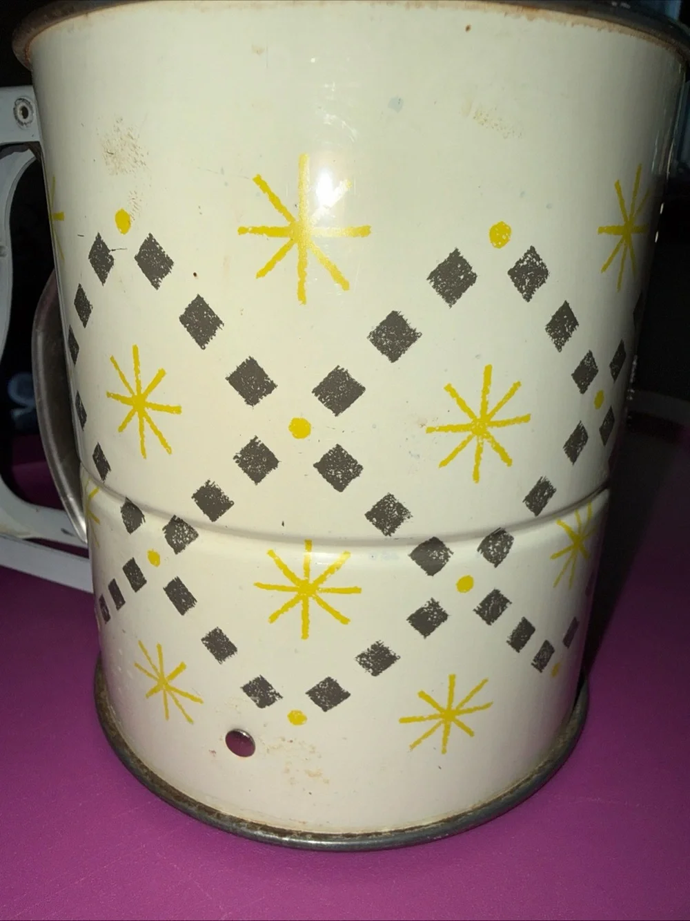 Vintage Atomic Starburst Flour Sifter Androck Tin Kitchen Decor 1950s